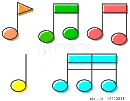 音楽の音やリズムを表す楽譜の音符イラスト 音楽の音やリズムを表す楽譜の音符イラスト 142208514