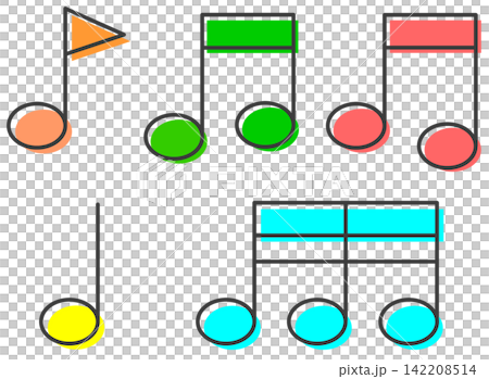 音楽の音やリズムを表す楽譜の音符イラスト 音楽の音やリズムを表す楽譜の音符イラスト 142208514