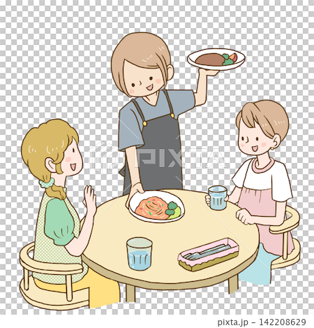 一名工作人員正在為顧客上菜。 一名工作人員正在為顧客上菜。 142208629