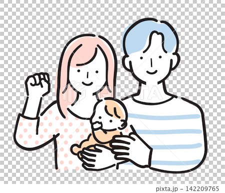 一對夫婦和他們的孩子/家庭養育孩子的插圖(簡單彩色) 一對夫婦和他們的孩子/家庭養育孩子的插圖(簡單彩色) 142209765