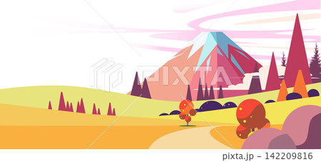 富士山と紅葉の秋の風景イラスト バックグラウンド ベクター素材 富士山と紅葉の秋の風景イラスト バックグラウンド ベクター素材 142209816