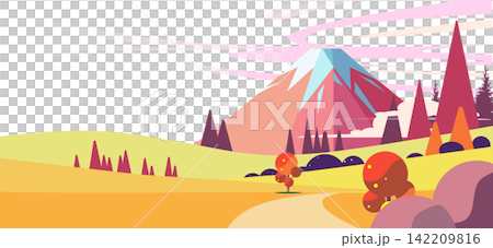 富士山和秋葉的秋季風景插圖 - 背景向量素材 富士山和秋葉的秋季風景插圖 - 背景向量素材 142209816