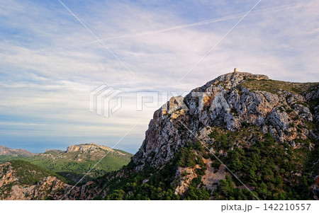 Rocky Mountain Landscape with Pine Forest and Dramatic Sky 142210557