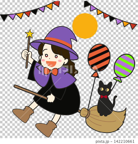 萬聖節女孩裝扮成女巫的插圖 142210661