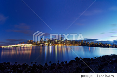 Vancouver Skyline at Blue Hour with Waterfront Reflections Vancouver Skyline at Blue Hour with Waterfront Reflections 142210879