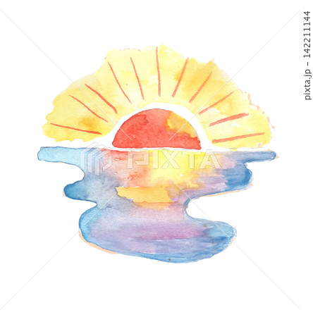 初日の出の水彩イラスト 初日の出の水彩イラスト 142211144
