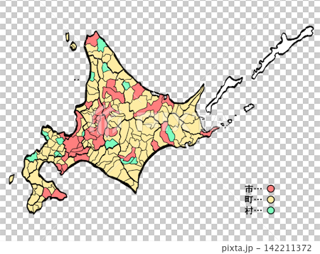 北海道地圖:城市與城鎮顏色(筆觸風格) 北海道地圖:城市與城鎮顏色(筆觸風格) 142211372