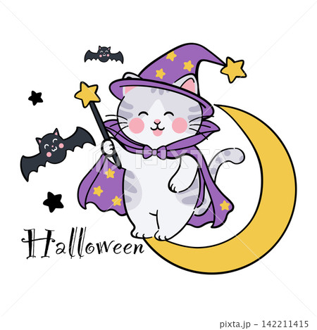 Halloween Cat Halloween Pumpkin Flat Design 142211415