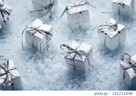 Christmas Gift Boxes Snow Holiday Background Christmas Gift Boxes Snow Holiday Background 142212646