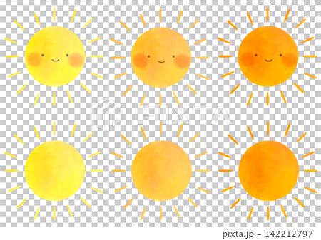 水彩タッチのかわいい太陽イラスト6種セット 顔あり 142212797