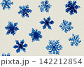Simple design. Seamless pattern in a drawing style. Blue snowflakes equidistant from each other. Minimalist style. 142212854