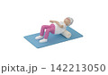 Elderly woman lying on a mat and using a foam roller for her back 142213050