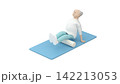 Elderly male performing a foam rolling exercise for the hamstrings on a fitness mat 142213053