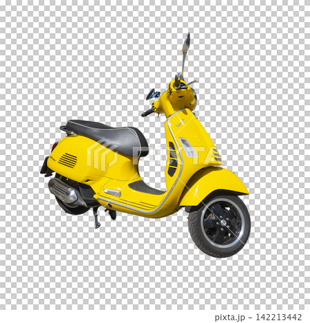 A bright yellow Vespa scooter isolated A bright yellow Vespa scooter isolated 142213442