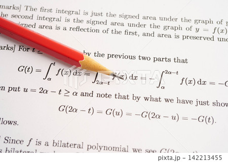 Pencil on mathematic formula exercise test paper in education school. 142213455