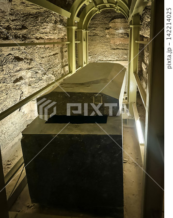 Catacombs and sarcophagi for the burial of mummies of sacred Apis bulls in the ancient Serapeum complex at Saqqara, Egypt. 142214025