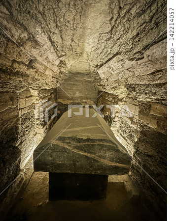 Catacombs and sarcophagi for the burial of mummies of sacred Apis bulls in the ancient Serapeum complex at Saqqara, Egypt. 142214057