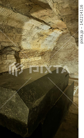 Catacombs and sarcophagi for the burial of mummies of sacred Apis bulls in the ancient Serapeum complex at Saqqara, Egypt. Catacombs and sarcophagi for the burial of mummies of sacred Apis bulls in the ancient Serapeum complex at Saqqara, Egypt. 142214116