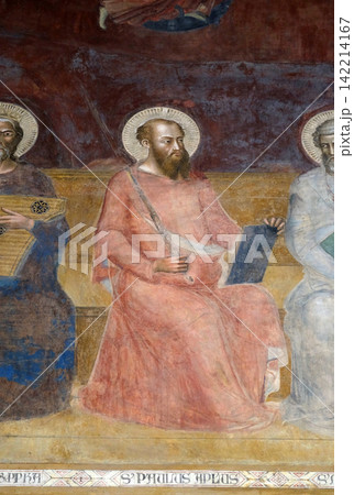 Saint Paul, detail of the Triumph of St. Thomas Aquinas, fresco by Andrea di Buonaiuto, Spanish Chapel in Santa Maria Novella Principal Dominican church in Florence, Italy Saint Paul, detail of the Triumph of St. Thomas Aquinas, fresco by Andrea di Buonaiuto, Spanish Chapel in Santa Maria Novella Principal Dominican church in Florence, Italy 142214167