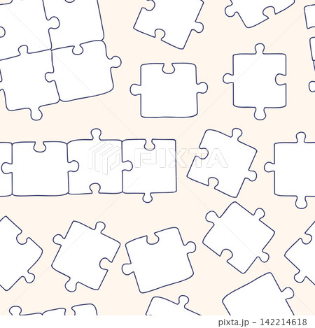 Jigsaw Puzzle Pieces Seamless Pattern. Game Strategy Teamwork Partnership Integration Problem Solving Smart Idea Doodle Texture. Line Art Hand Drawn On Light Beige Background. Vector Illustration Jigsaw Puzzle Pieces Seamless Pattern. Game Strategy Teamwork Partnership Integration Problem Solving Smart Idea Doodle Texture. Line Art Hand Drawn On Light Beige Background. Vector Illustration 142214618
