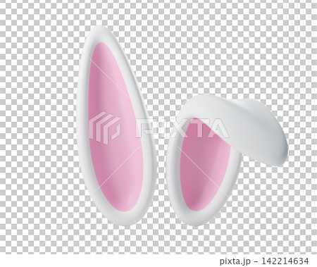 3d Easter bunny ears with soft white fur and pink inner parts isolated on transparent background. Cute rabbit ear elements for Easter, costume mockups, kids party, holiday. 3d render 3d Easter bunny ears with soft white fur and pink inner parts isolated on transparent background. Cute rabbit ear elements for Easter, costume mockups, kids party, holiday. 3d render 142214634
