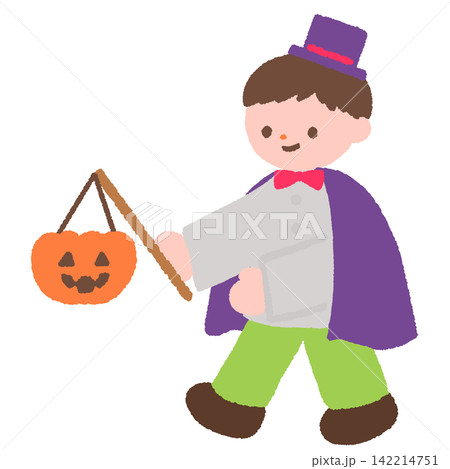 ハロウィンでドラキュラに仮装する男の子のイラスト ハロウィンでドラキュラに仮装する男の子のイラスト 142214751