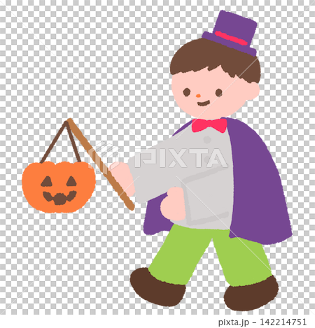 ハロウィンでドラキュラに仮装する男の子のイラスト ハロウィンでドラキュラに仮装する男の子のイラスト 142214751