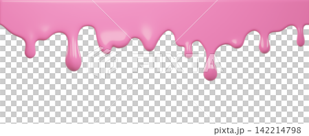Pink ice cream melt with glossy drips and smooth texture for dessert designs or summer graphics. Liquid flows down in curved streams for advertisements on Transparent background. 3d render Pink ice cream melt with glossy drips and smooth texture for dessert designs or summer graphics. Liquid flows down in curved streams for advertisements on Transparent background. 3d render 142214798