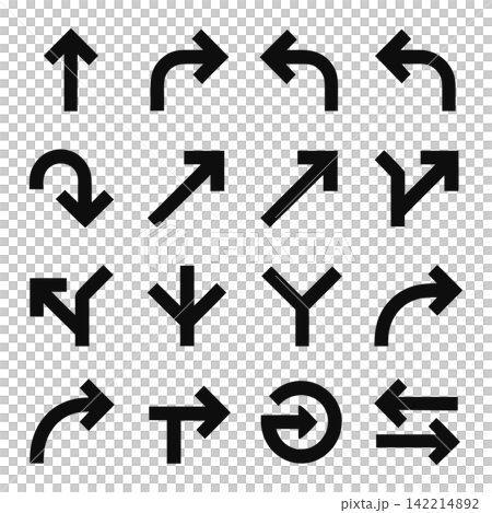 This image is a set of flat black arrow icons 142214892