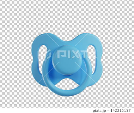 3d Blue Baby Pacifier with silicone nipple, isolated on background. Infant soother dummy for newborn care, baby hygiene and parenting concept. 3d render 142215157