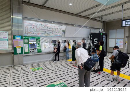 Japanese railway station ticket gates leading to train platform Japanese railway station ticket gates leading to train platform 142215925