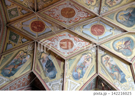 Frescoes on the ceiling of Parish church in St. Wolfgang on Wolfgangsee in Austria Frescoes on the ceiling of Parish church in St. Wolfgang on Wolfgangsee in Austria 142216025