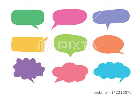 Colorful speech bubble icon set to communication geometric graphic element. Colorful speech bubble icon set to communication geometric graphic element. 142216070