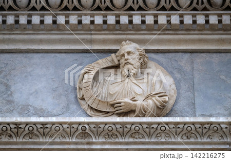 Prophet Habakkuk, relief on the portal of the Cathedral of Saint Lawrence in Lugano, Switzerland Prophet Habakkuk, relief on the portal of the Cathedral of Saint Lawrence in Lugano, Switzerland 142216275
