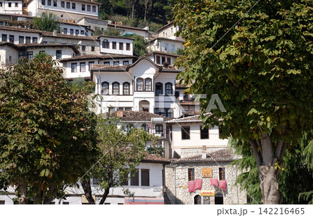 Traditional ottoman houses in old town Berat known as the White City of Albania 142216465