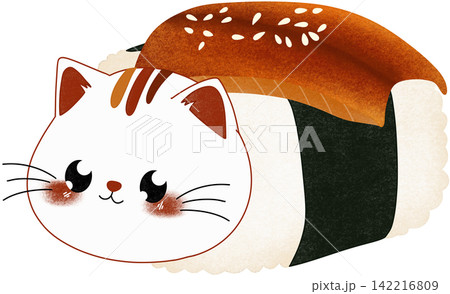 cat sushi with grilled eel cat sushi with grilled eel 142216809