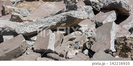 Concrete rubble fragments from construction site demolition 142216910