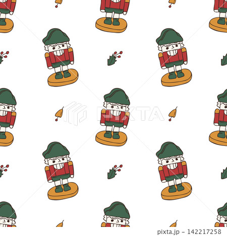 Hand drawn colorful Christmas nutcracker seamless pattern vector doodle illustration Hand drawn colorful Christmas nutcracker seamless pattern vector doodle illustration 142217258