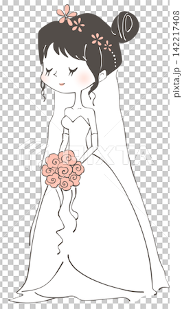 ウェディングドレスを着た花嫁のイラスト ウェディングドレスを着た花嫁のイラスト 142217408