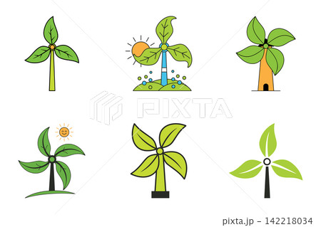 Wind turbine logo vetor made with leaves. Technology and ecology concept Wind turbine logo vetor made with leaves. Technology and ecology concept 142218034