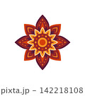 Vector floral mandala ornament with geometric petals for Happy Diwali and Indian festival decoration. Isolated element on white background for card, banner or rangoli design. 142218108