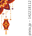 Vector corner border with mandala ornament hanging kandil lantern and beads for Happy Diwali festival. Traditional Indian decoration element isolated on white background for banner or card design. 142218112
