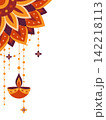 Vector corner border with mandala ornament hanging diya lamps and beads for Happy Diwali festival. Traditional Indian decoration element isolated on white background for banner or card design. 142218113