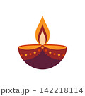 Vector burning oil diya lamp with flame for Happy Diwali festival. Traditional Indian decoration element isolated on white background for banner or card design. 142218114