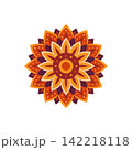 Vector floral mandala ornament with geometric petals for Happy Diwali and Indian festival decoration. Isolated element on white background for card, banner or rangoli design. 142218118