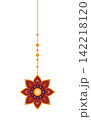 Vector hanging floral ornament with beads for Happy Diwali festival. Traditional Indian decoration element isolated on white background for banner, card or border design. 142218120