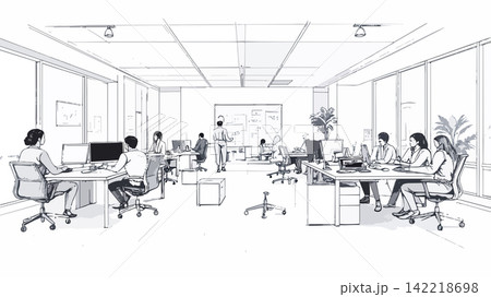 Business team collaborating and working in open office 142218698