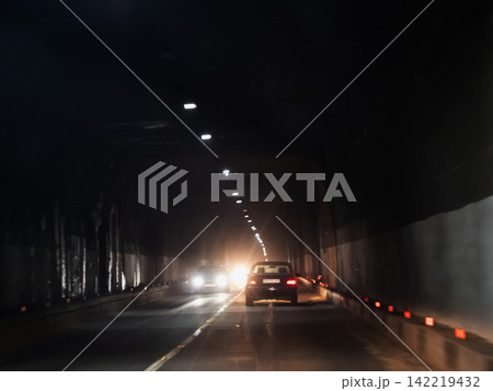 driving through long underground tunnel in Armenia driving through long underground tunnel in Armenia 142219432