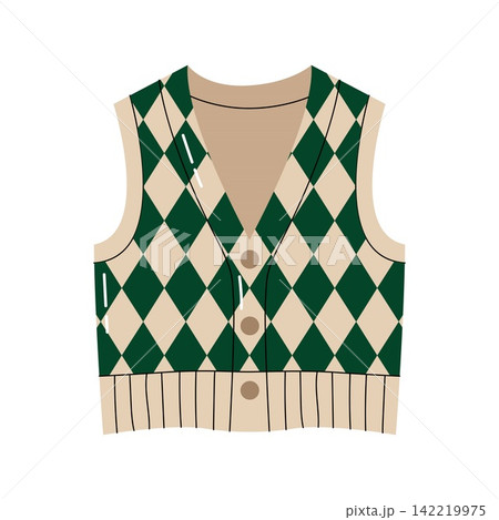 Trendy green and beige argyle sweater vest with v neck pattern vector clip art Trendy green and beige argyle sweater vest with v neck pattern vector clip art 142219975