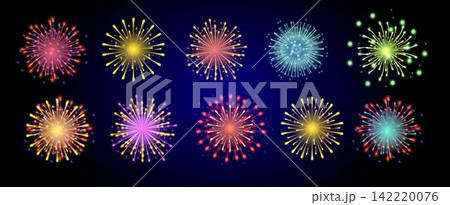 A Captivating Display of Colorful Fireworks Bursting Against a Dark Background, Creating an Enchanting and Festive Atmosphere for Celebrations. 142220076